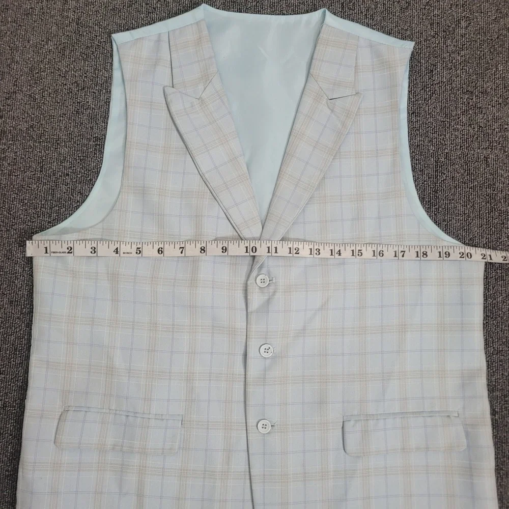 Lineage 40R W34 3 Piece Suit Mens Aqua Blue Plaid Blazer Trousers Viscose Blend
